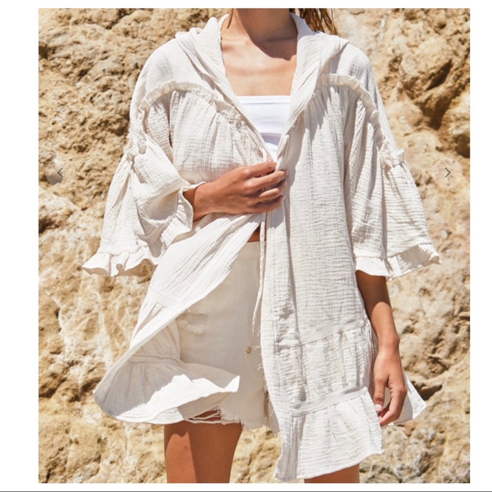 Boho Hippie Chic Absolutely Beautiful Open Hooded Cardigan with Ruffle T… - Picture 2 of 5